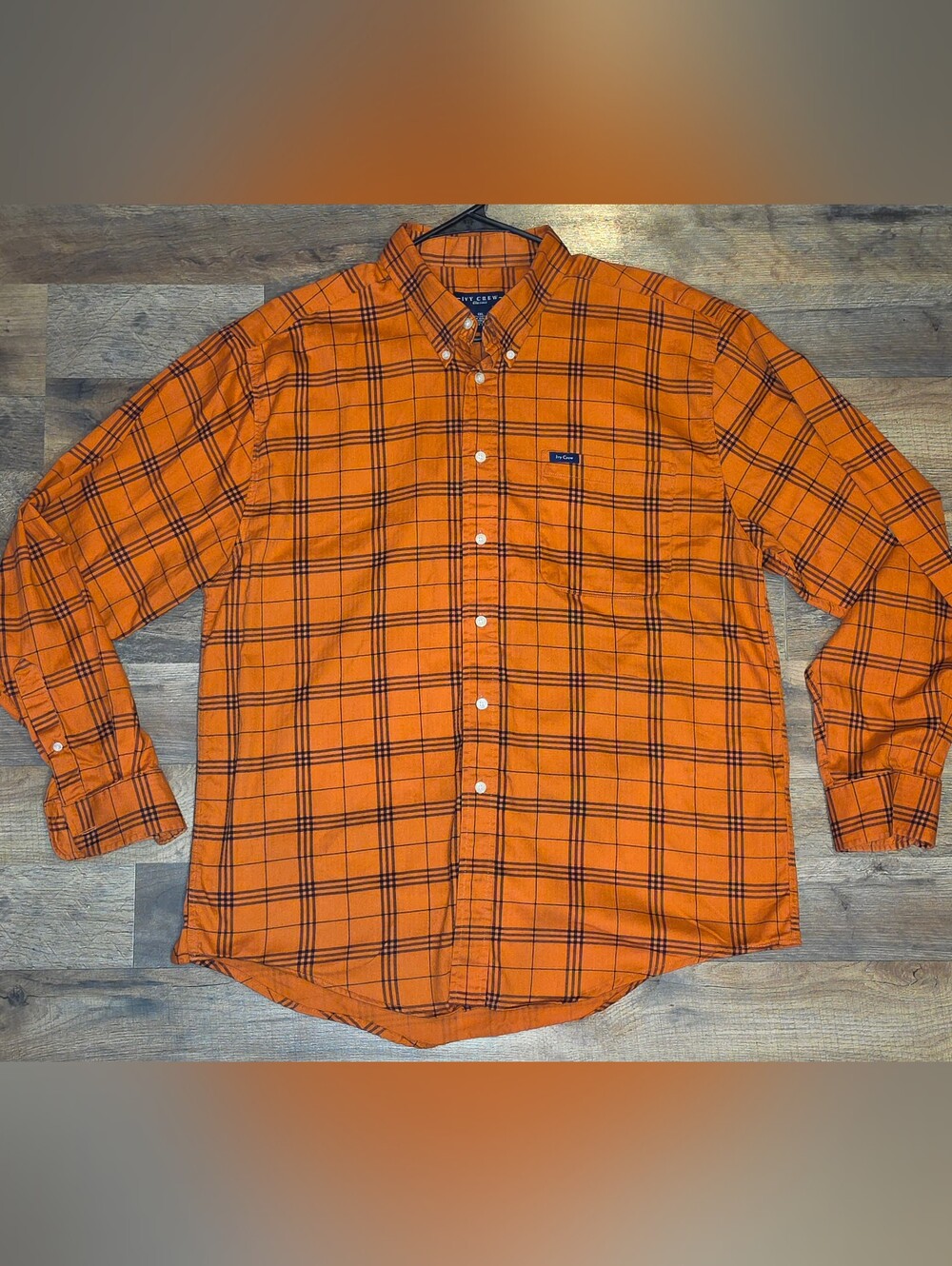 Ivy Crew Men XXL Orange Plaid Flannel Style Button Up Shirt Fall